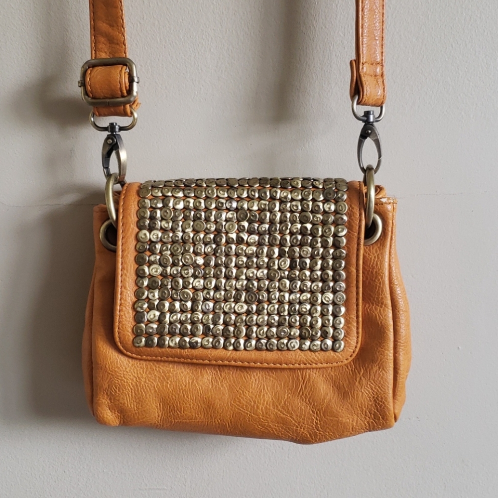 Vegan Leather Satchel with Bronze Embellishment
